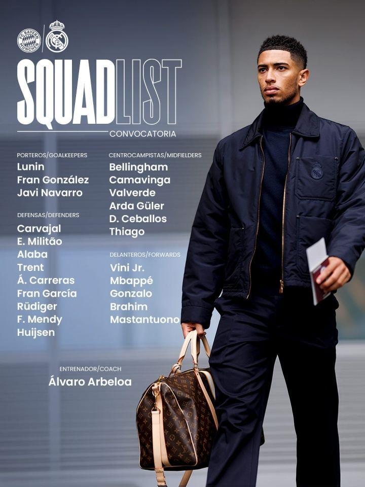 皇马欧冠名单：姆巴佩、维尼修斯领衔，门迪在列库尔图瓦继续缺席