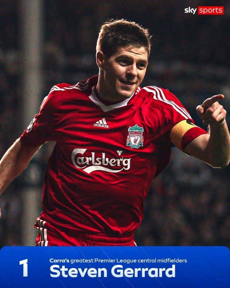 卡拉格评英超历史10大中场：杰拉德、罗伊·基恩、德布劳内前三