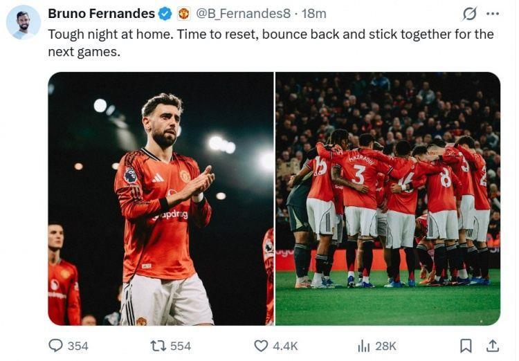 B费社媒鼓励球队：主场经历艰难的失利，是时候团结一致重振旗鼓