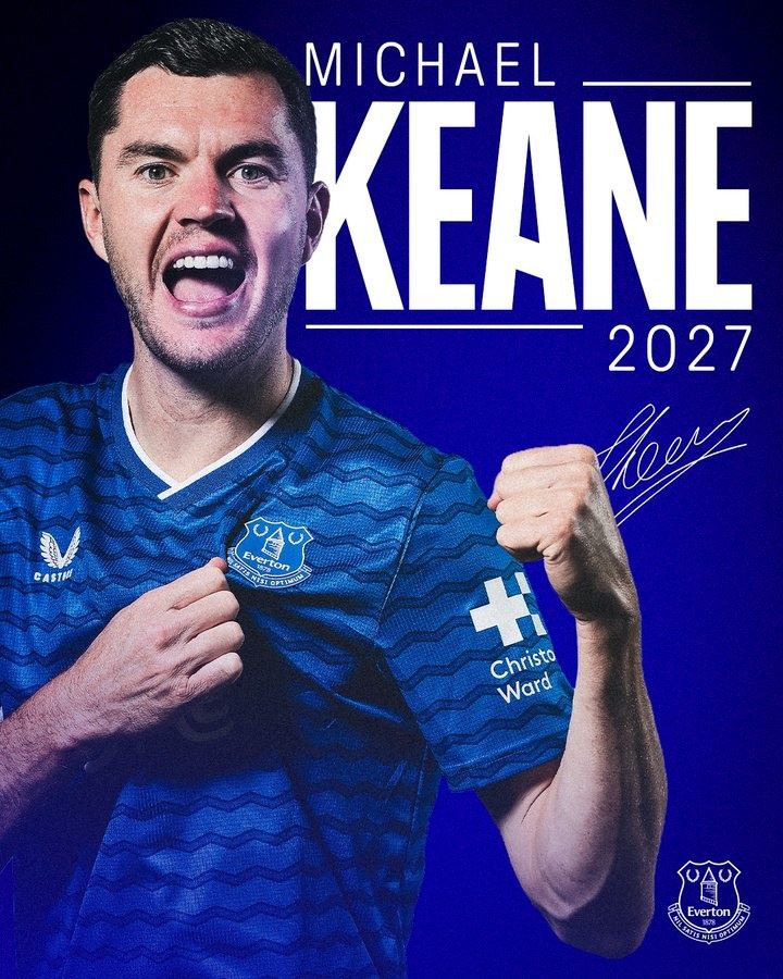 官方：埃弗顿与33岁中卫迈克尔·基恩续约至2027年6月