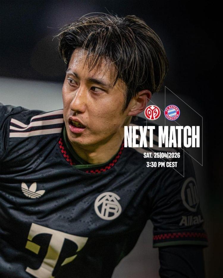 拜仁晒客战美因茨海报，后卫伊藤洋辉单人出镜