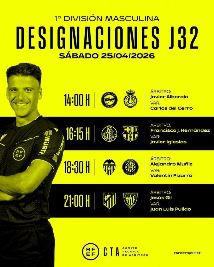 西甲第32轮部分场次裁判安排：埃尔南德斯执法巴萨客战赫塔费