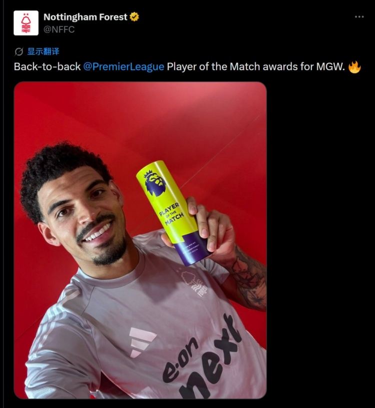 传射建功！吉布斯-怀特当选森林vs桑德兰全场最佳球员