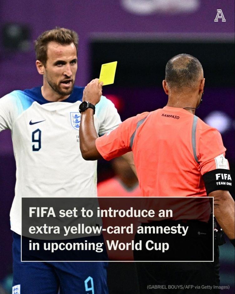 TA：FIFA将在世界杯增加清零阶段 小组赛和1/4决赛后清空累积黄牌