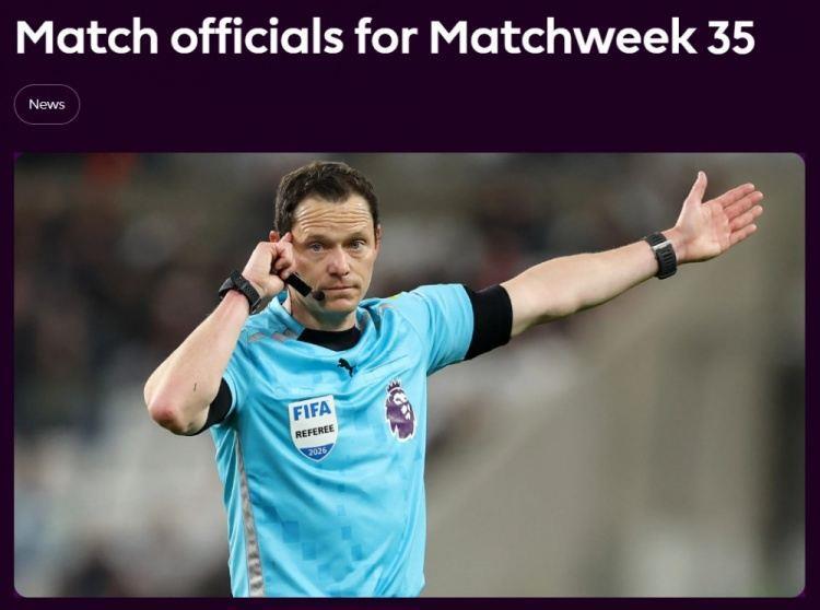 英超第35轮裁判：达伦·英格兰执法曼联vs利物浦，VAR阿特维尔