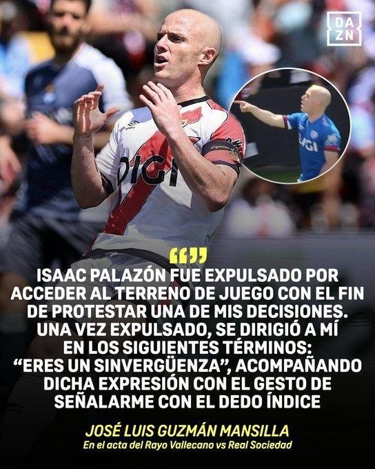 辱骂裁判 抗议判罚！马卡：巴列卡诺前锋帕拉松被禁赛7场