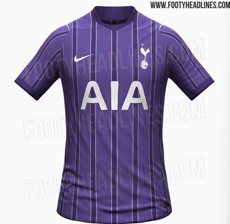 热刺下赛季第三球衣谍照曝光：采用深紫色竖条纹，白色描边设计