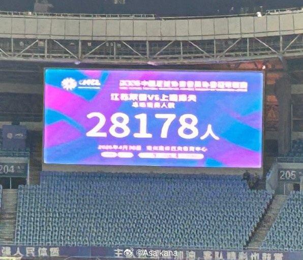 江苏常晋vs上海泽天现场观众28178人，创中冠联赛观众人数纪录