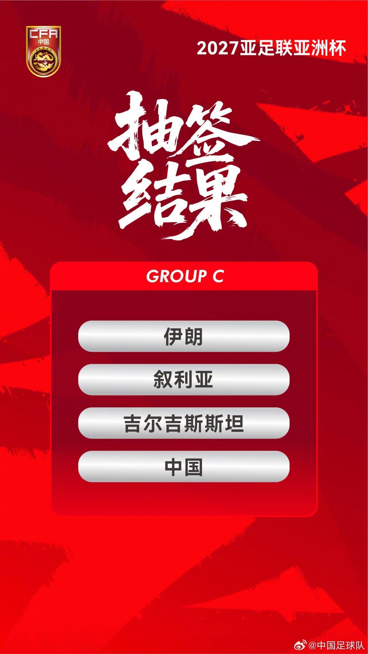 国足亚洲杯赛程：首战对伊朗，次轮战叙利亚，末轮战吉尔吉斯斯坦