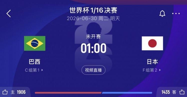 德转前瞻巴西vs日本：总身价巴西是日本3.4倍 平均年龄29.4vs27.6